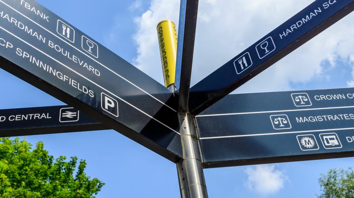 An image of signposts towards the courts